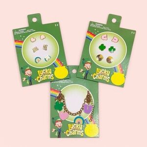 Kids Accessory Set - Lucky Charms Gold Tone Charm Bracelet and Earrings NEW